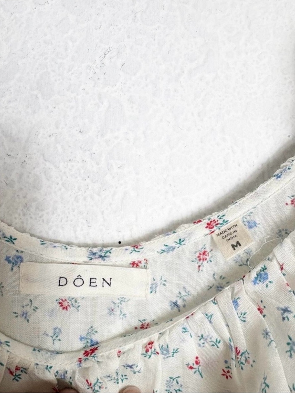 DÔEN Blume Dress White Floral Mini Dress 100% Ramie - Picture 2 of 5